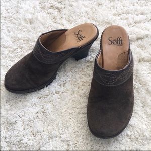 SOFFT Brown Suede Clogs w/leather Detail